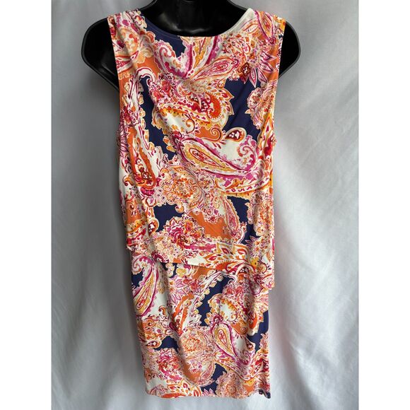J Jill Colorful Paisley Print Layered Sleeveless Shift Dress Size M Classy Boho - Picture 5 of 11